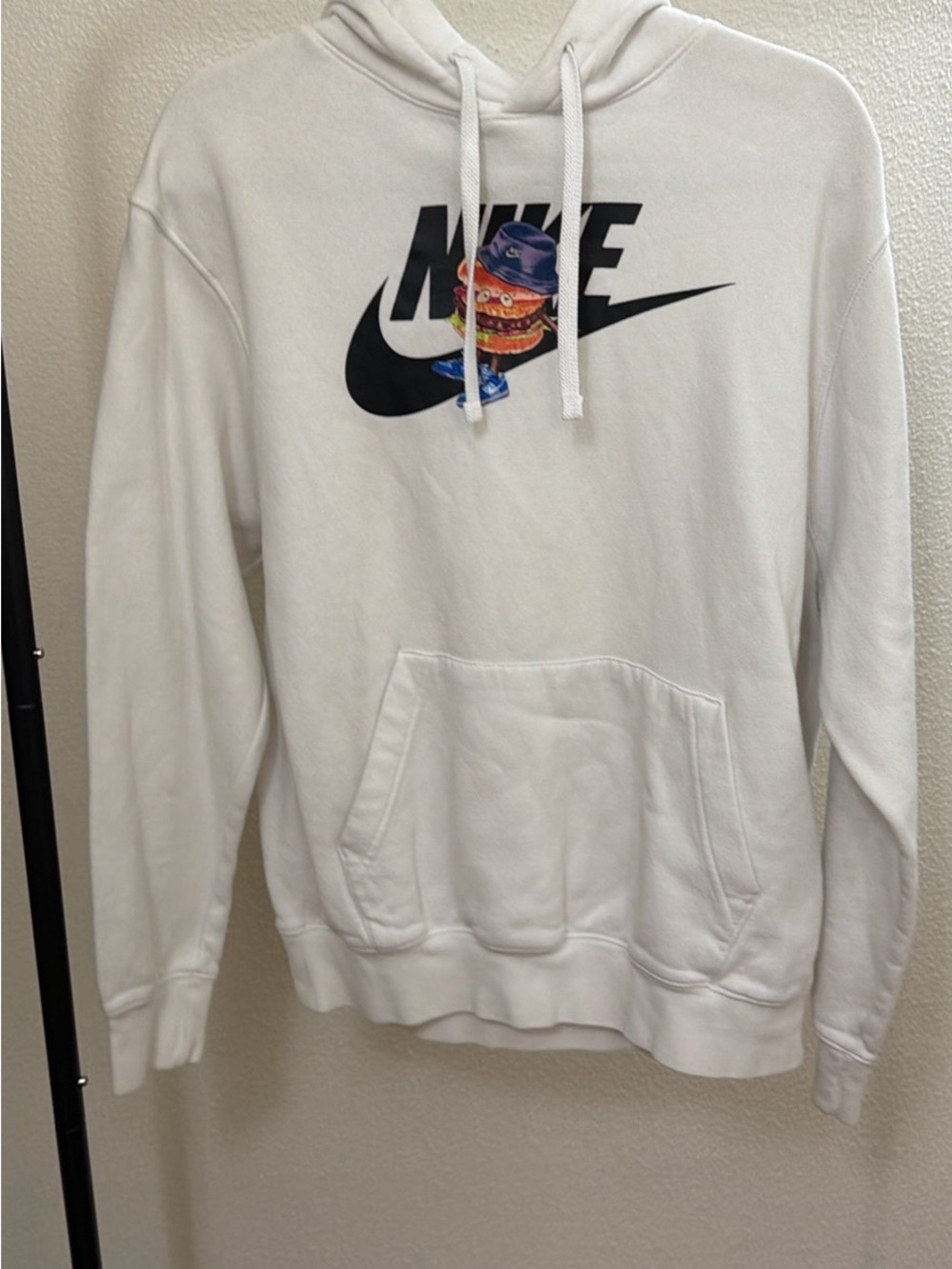 Nike White Hoodie with Black Swoosh and Colorful Graphic - Men